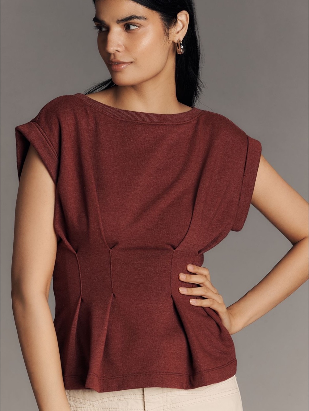 Maeve Seamed Muscle Top from Anthropologie in wine, size XL